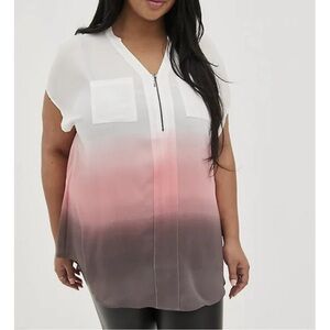 Torrid Pink Gray Ombre Dip Dye Georgette Blouse Women's Size